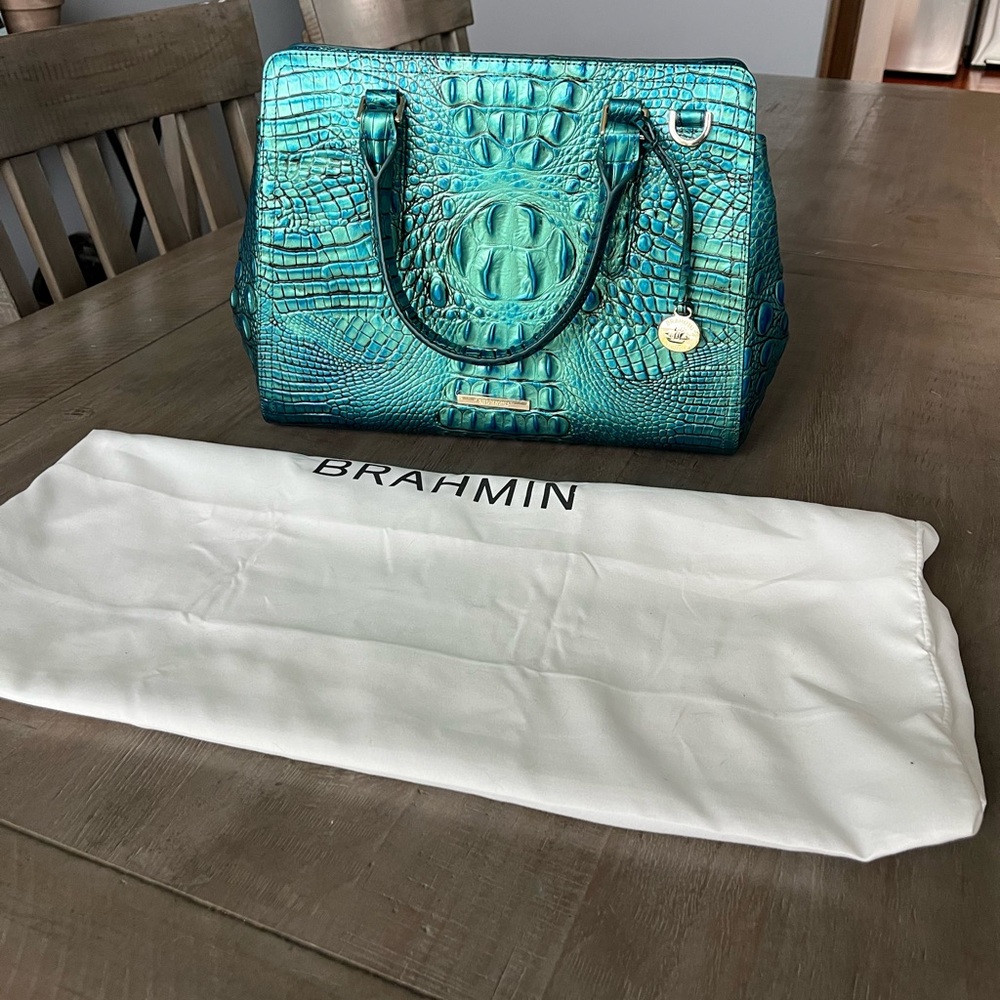 Brahmin Turquoise Embossed Satchel